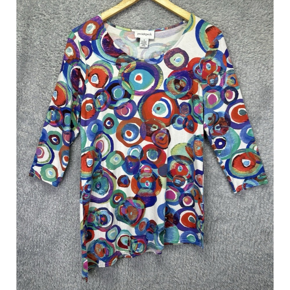 Peck & Peck Womens S Geometric Asymmetrical Tunic Lagenlook Art To Wear Made USA